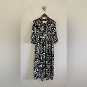 REVOLVE BA & SH Womens Dress L Oia Shirtdress Black White Abstract Art Print